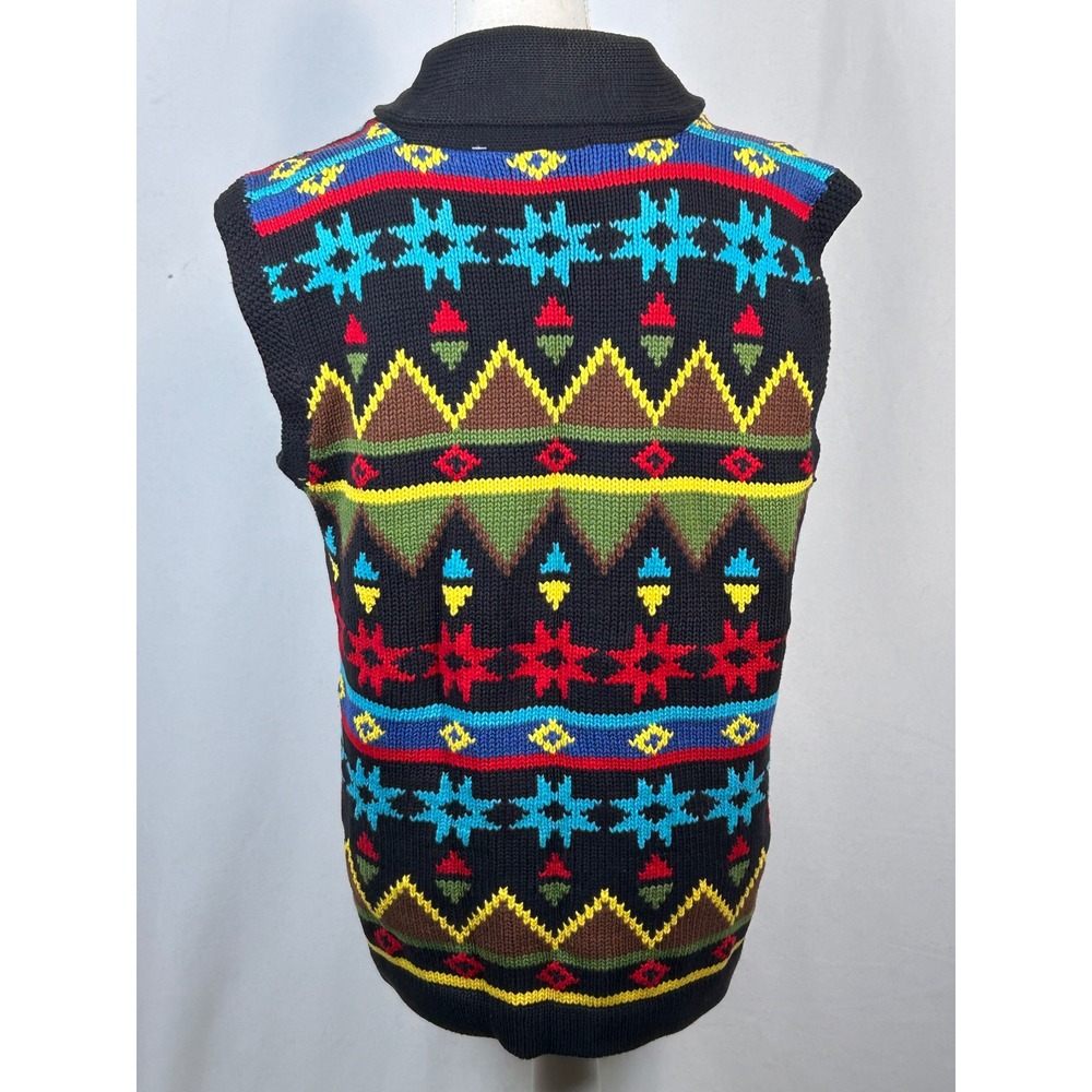Sharon‎ Young Southwestern Knit Vest Shawl Collar Button Front Black Multi S NWT - Picture 6 of 11